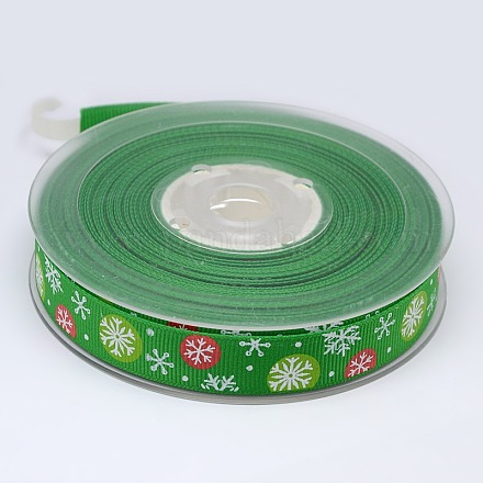 クリスマススノーフレーククリスマスのギフトパッケージのグログランリボンを印刷  グリーン  1インチ（25mm）  約100ヤード/ロール（91.44メートル/ロール） SRIB-D010-25mm-01-1