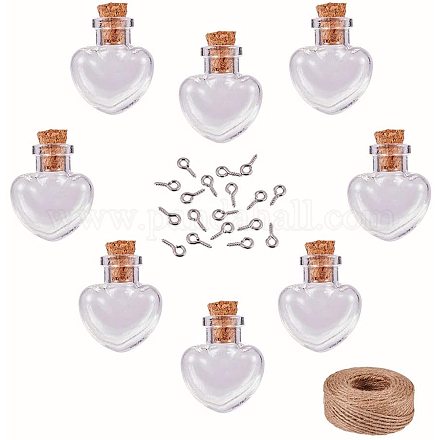 PandaHall Elite 20pcs Mini Heart Glass Jars Bottles with Cork Stoppers Wish Message Bottles DIY-PH0001-63-1