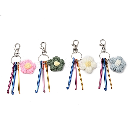 Алюминиевые крючки для вязания и хлопковые вязаные украшения в виде цветов HJEW-JM04326-1