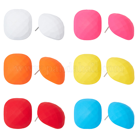 Anattasoul 6 paio di orecchini a bottone in acrilico rettangolari testurizzati in 6 colori con 304 perni in acciaio inossidabile da donna EJEW-AN0003-73-1