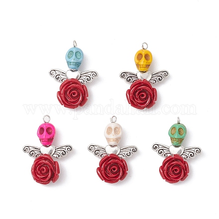 Подвески в виде черепа из синтетической бирюзы и розы из смолы PALLOY-TA00295-1