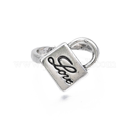 Навесной замок со словом love сплав открытая манжета кольцо для женщин RJEW-T009-42AS-1