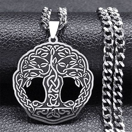 304 collar con colgante de nudo de trinidad de árbol de la vida esmaltado de acero inoxidable. NJEW-G115-09P-1
