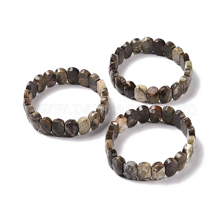 Bracelet extensible perlé ovale en pierre de richesse naturelle jaspe G-E010-01X-1
