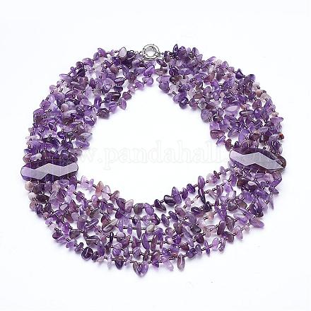 Natural Amethyst Multi-strand Necklaces NJEW-G910-01-1