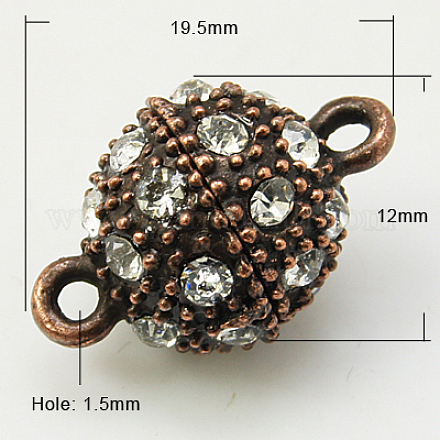 Alloy Rhinestone Magnetic Clasps with Loops RB-H116-3-R-1-1