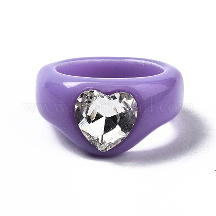 不透明なアクリル指輪  ハート  紫色のメディア  usサイズ7 1/4(17.5mm) RJEW-Q162-001C-1