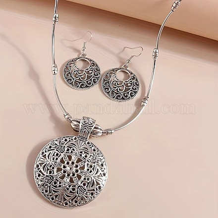 Комплекты из плоских круглых ожерелий и висячих серег в этническом стиле из сплава FS-WG33C92-01-1