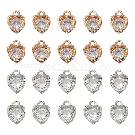 20 pièces 2 couleurs saint valentin thème coeur alliage micro breloques en zircone cubique claire ZIRC-FS0001-01-1