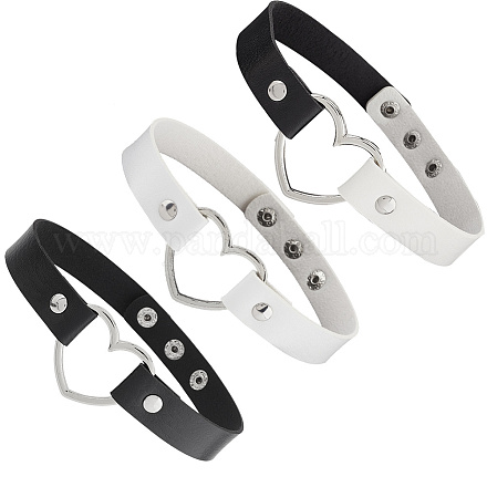 3 шт. 3 стиля регулируемые готические двухцветные ожерелья-чокеры из сплава искусственной кожи в форме сердца для женщин NJEW-CL0007-08-1