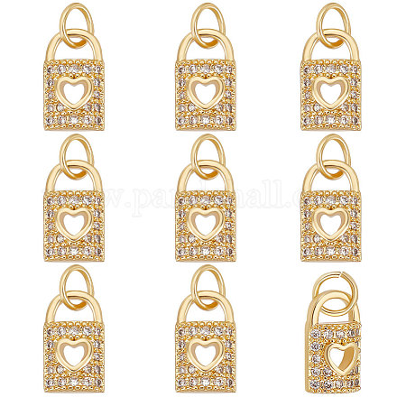 Beebeecraft 1 Box 10Pcs Padlock Charms 18K Gold Plated Hollow Lock Charms with Clear Cubic Zirconia and Jump Ring for DIY Crafts Necklace Bracelet Earring Jewelry Making ZIRC-BBC0001-70-1