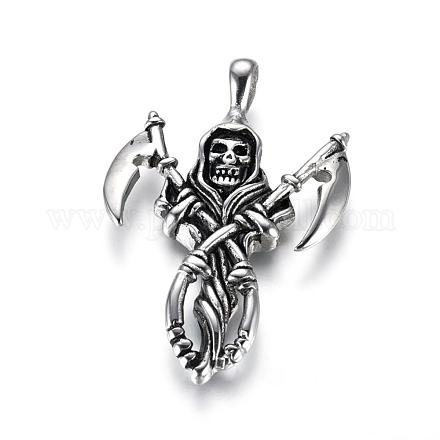 Fashionable Retro Men's Halloween Jewelry 304 Stainless Steel Grim Reaper Pendants STAS-L017-33-1