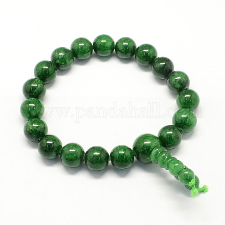 仏瞑想イエロージェイドのビーズのストレッチブレスレット  濃い緑  52mm  18個/連 BJEW-R041-10mm-04-1