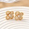Brass Micro Pave Clear Cubic Zirconia Flower Stud Earrings, Nickel Free, Real 18K Gold Plated, 14.5x15.5mm