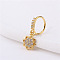 Brass Micro Pave Clear Cubic Zirconia Dangle Hoop Nose Rings, Golden, Flower, 8mm