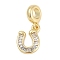 Brass Clear Cubic Zirconia Horseshoe European Dangle Charms, Large Hole Pendants, Rack Plating, Long-Lasting Plated, Lead Free & Cadmium Free, Real 18K Gold Plated, 24mm, Hole: 4.5mm
