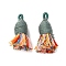 Cotton Tassel Pendants, with Polyester, Teal, 32~37x11~12mm, Hole: 2x4.5mm