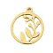 Ion Plating(IP) 201 Stainless Steel Pendants, Ring with Flower Charm, Laser Cut, Real 18K Gold Plated, 17.5x15x1mm, Hole: 1.5mm