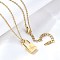 304 Stainless Steel Rolo Chain Pendant Necklaces, Padlock Necklaces for Women Men, Locks with Letter, Letter K, 17.64 inch(44.8cm)