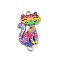 Alloy Enamel Connector Charms, Cat with Flower Pattern, Colorful, 28.5x15x1.5mm, Hole: 1.5mm