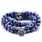Bohemian Styles Natural Round Blue Spot Jasper Beaded Stretch Bracelets for Women Men, with Flat Round Charm