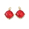 Brass Micro Pave Cubic Zirconia Pendants, with Glass, Rhombus Charms, Rack Plating, Long-Lasting Plated, Cadmium Free & Lead Free, with Jump Ring, Real 18K Gold Plated, 18x15.5x7.5mm, Hole: 3.5mm