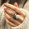 Alloy with Plastic Pearl Finger Rings, Flat Round, Antique Silver, 18mm, US Size 7(17.3mm)
