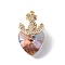 Real 18K Gold Plated Rack Plating Brass Micro Pave Clear Cubic Zirconia Pendants, with Glass, Long-Lasting Plated, Cadmium Free & Lead Free, Boat Anchor & Heart Charm, Pearl Pink, 20x12x9mm, Hole: 6x2.5mm