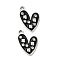 Alloy Rhinestone Pendants, with Black Enamel, Heart with Flower Charms, Platinum, 18.5x14.5x2.5mm, Hole: 1.8mm