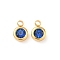 304 Stainless Steel Charms, with Rhinestone, Flat Round, Polishing, Real 18K Gold Plated, Blue, 9x6.5x3.5mm, Hole: 2mm