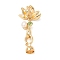 Brass Natural Pearl Enamel Fold Over Clasps, Lotus, Real 18K Gold Plated, Gold, 40mm