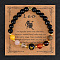 12 Zodiac Sign Natural Black Obsidian Round Beads Stretch Bracelets for Men Women, iwth Blue sandstone & Glass, Leo, Inner Diameter: 2-3/8 inch(6cm)