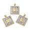 Brass Micro Pave Cubic Zirconia Pendants, with Enamel Shell, Long-Lasting Plated, Lead Free & Cadmium Free, Real 18K Gold Plated, Square with Holy Virgin, Blue, 24x21.5x3mm, Hole: 5x3.5mm