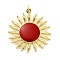 Brass Enamel Pendants, Sun, Long-Lasting Plated, Rack Plating, Lead Free & Cadmium Free, Ion Plating(IP), with Jump Ring, Real 18K Gold Plated, Red, 34.5x32x3mm