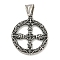 316 Surgical Stainless Steel Pendants, Viking Rune Cross Charm, Antique Silver, 32.5x28.5x2.5mm, Hole: 3x9mm