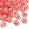 Transparent Resin Rondelle European Beads, with Heart Paillette & Platinum Tone Brass Cores, Large Hole Beads, Tomato, 14x8.5mm, Hole: 5mm