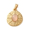 Natural Rose Quartz Pendants, 304 Stainless Steel Flat Round Charms, Ion Plating(IP), Golden, 21x17.5x4~4.5mm, Hole: 4.5x3mm