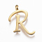 304 Stainless Steel Pendants, Initial Letter, Letter.R, Golden, 18x14x2mm, Hole: 2mm