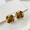 Flat Round Brass Tiger Eye Stud Earrings, with Clear Cubic Zirconia, Real 18K Gold Plated, 20mm