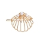 Shell Shape Alloy Hair Bobby Pins, with Rhinestone & Imitation Pearl, Golden, 35x40mm