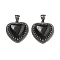Natural Obsidian Pendants, Heart Charms, with Rack Plating Antique Silver Tone Brass Findings, Cadmium Free & Lead Free, 28.5x27x9mm, Hole: 7x5mm