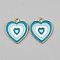 Alloy Enamel Pendants, Heart Charm, Light Gold, Dark Turquoise, 20x18x1mm, Hole: 2mm