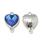 Alloy Glass Links connectors, Faceted, Heart, Platinum, Royal Blue, 19.5x14x6.5mm, Hole: 1.5mm