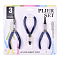 Steel Pliers Set, with Plastic Handles, including Side Cutter Pliers, Round Nose Plier, Needle Nose Wire Cutter Plier, Midnight Blue, 113~126x48~52x6~10mm, 3pcs/set