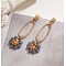 Oval with Flower Brass Dangle Stud Earrings, Golden, Gray, 48x16mm