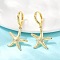 Brass Hoop Earrings, Real 18K Gold Plated, Starfish, 35x20.5mm