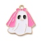 Alloy Enamel Pendants, Halloween Themes Charms, Golden, Ghost, 25.5x23x1.2mm, Hole: 2mm
