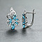 Brass Micro Pave Cubic Zirconia Flower Hoop Earrings, Platinum, Deep Sky Blue, 16x11mm