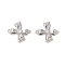 Brass Pave Clear Glass Connector Charms, Bowknot Links, Real Platinum Plated, 12x15.5x5.5mm, Hole: 1.2mm
