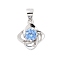 Fine Silver Cubic Zirconia Pendants, Flower Charms, Platinum, Rhodium Plated, Cornflower Blue, 15.5x12.5x4.5mm, Hole: 5x3.5mm